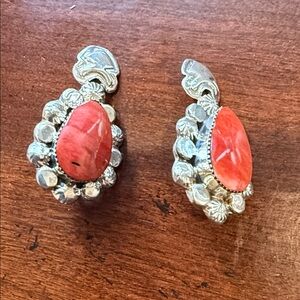 Elegant Silver and Coral Earrings